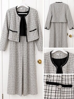 Fashion Nova Black and White Tweed Jacket Top